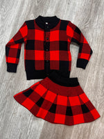 Plaid Knitted Skirt Set