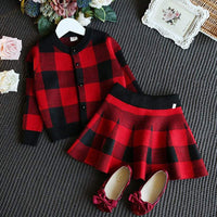 Plaid Knitted Skirt Set